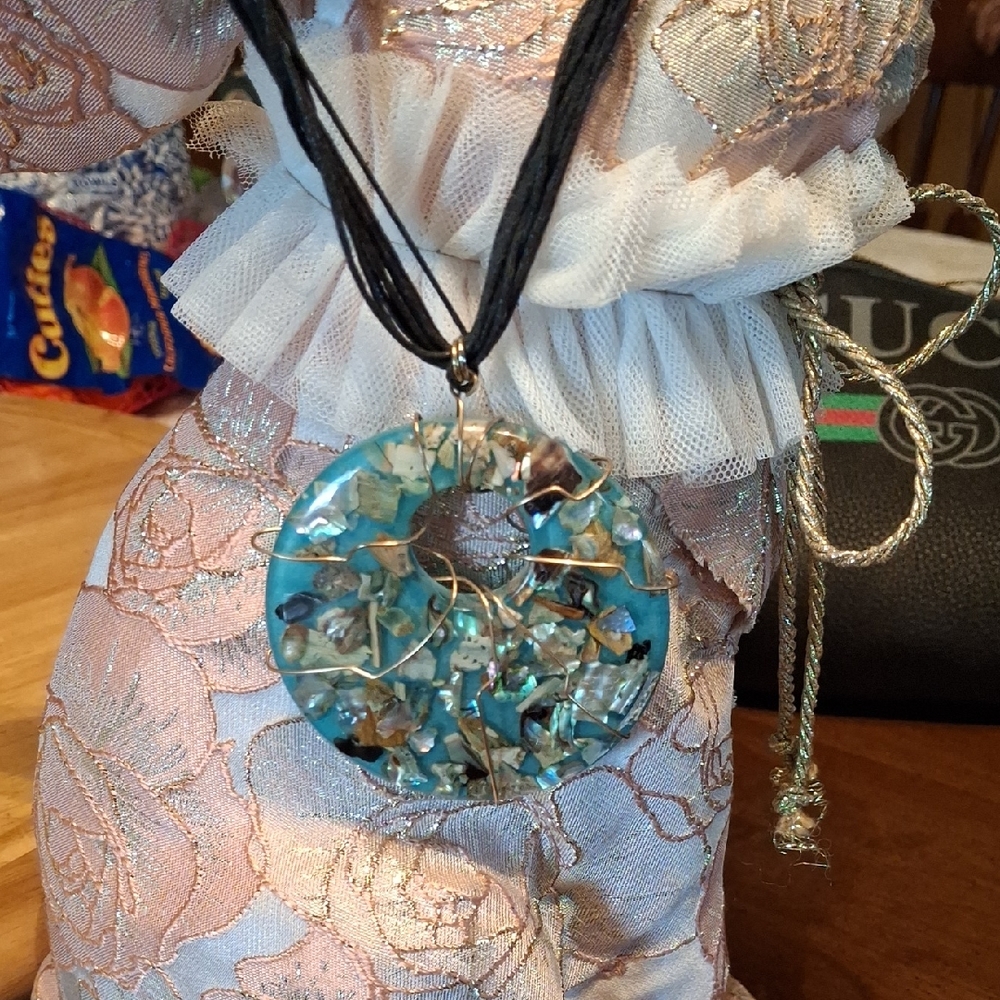 Elegant Blue and Gold & Neutrals Pendant Necklace Vintage
